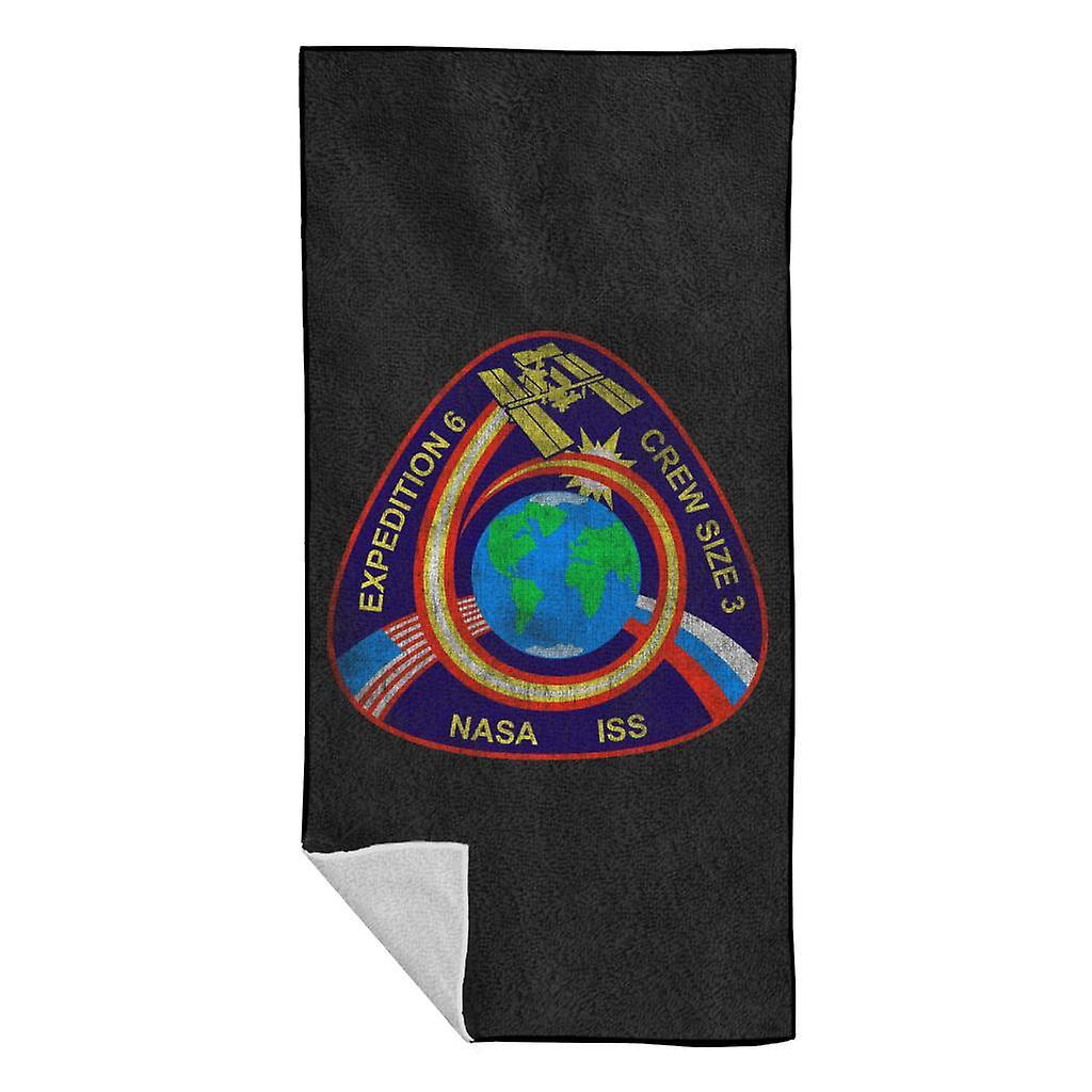 NASA ISS Expedition 6 STS 113 Mission Badge Distressed Beach Towel Black 70 x 140cm