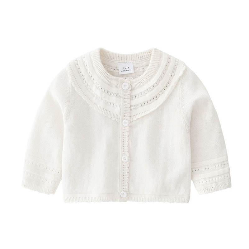 Slowmoose Knitted Long Sleeve Cotton Cardigan Sweater - Newborn Clothing White 12M