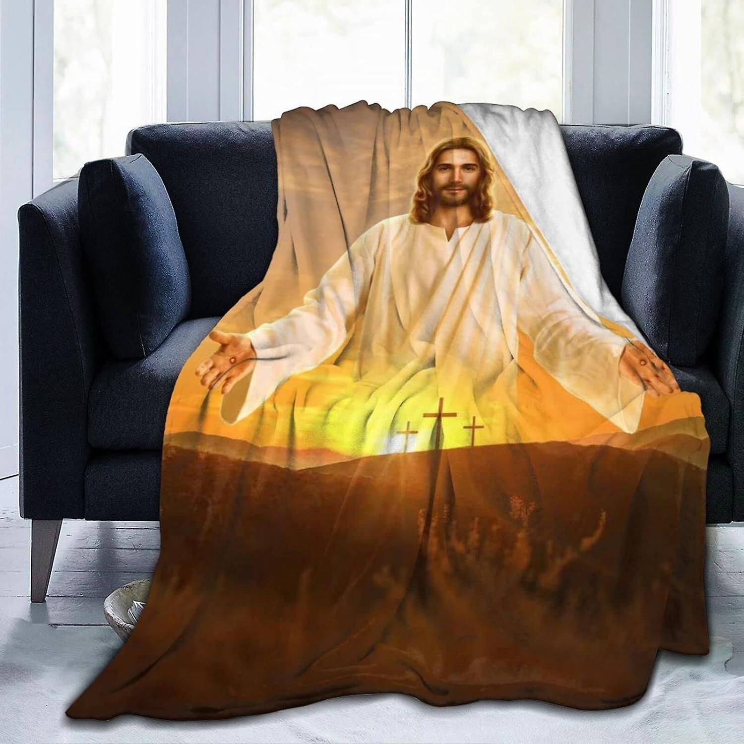 Kerota Jesus Flannel Blanket Bedding Fleece Blanket Soft Thow Blankets Air Conditioning Blanket For Sofa Couch Living Room 50x40in 125x100cm