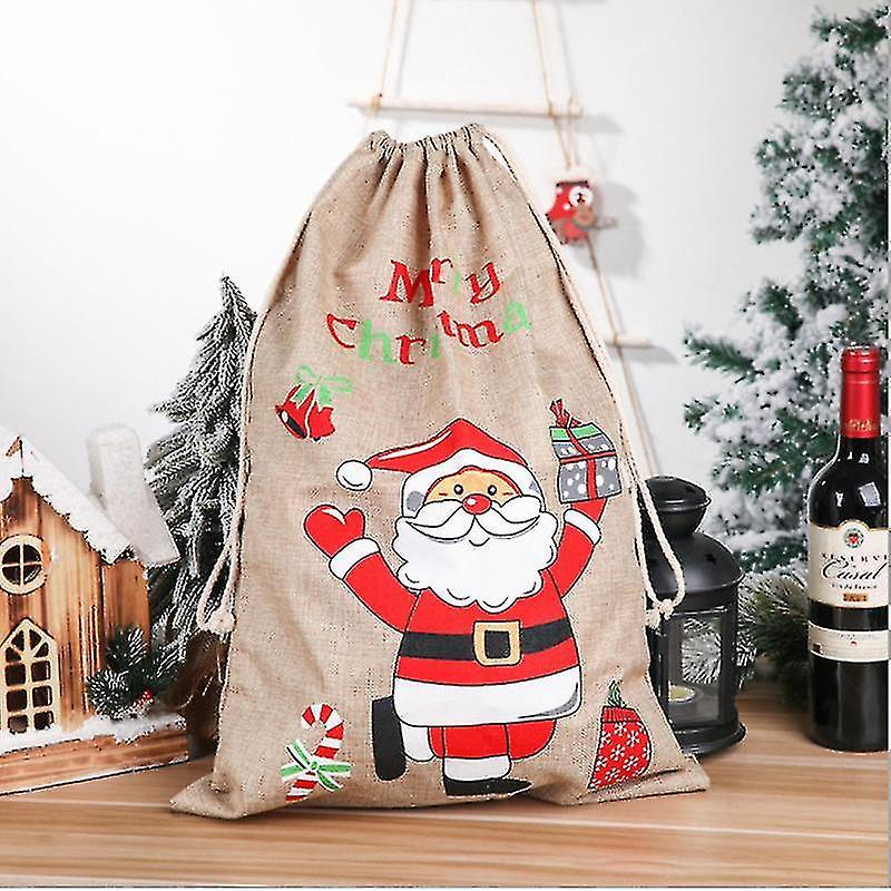 Tianzun 59cm*38cm Big Christmas Jute Burlap Bags, Xmas Jute Linen Burlap Drawstring Gift Treat Candy Bag For New Year Party Favors