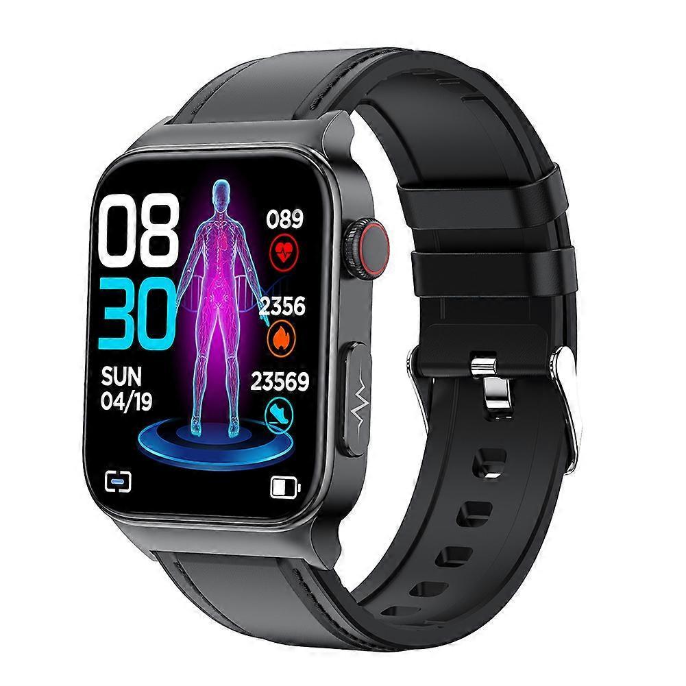 E500 Blood Glucose Smart Watch Ecg Monitoring Blood Pressure Body Temperature Smartwatch Men Waterproof Fitness Tracker Black belt