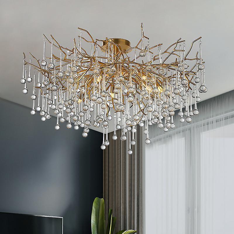 Arysieer Nordic Gold Ceiling Chandelier Led Lighting For Room Large Ceiling Light Fixtures Living Room Hotel Hall Art Decor Crystal Lamp Warm  ligh...