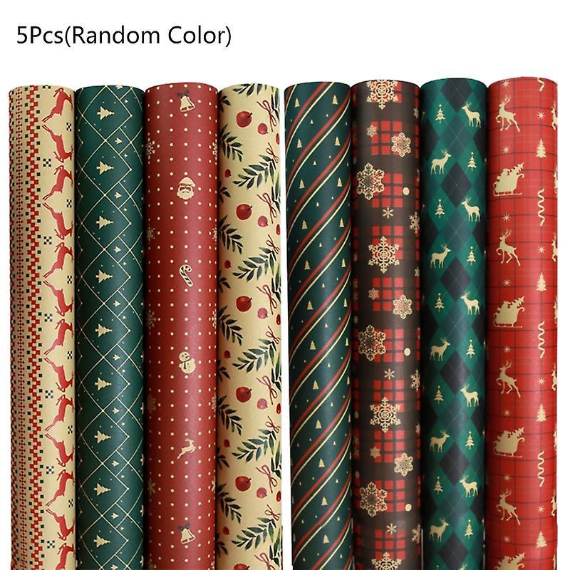 Unbrand 5 Sheets Christmas Wrapping Paper Kraft Paper With Snowflake Elk Pattern For Christmas Elements Collection Gift Present Bag Packaging 28x20...