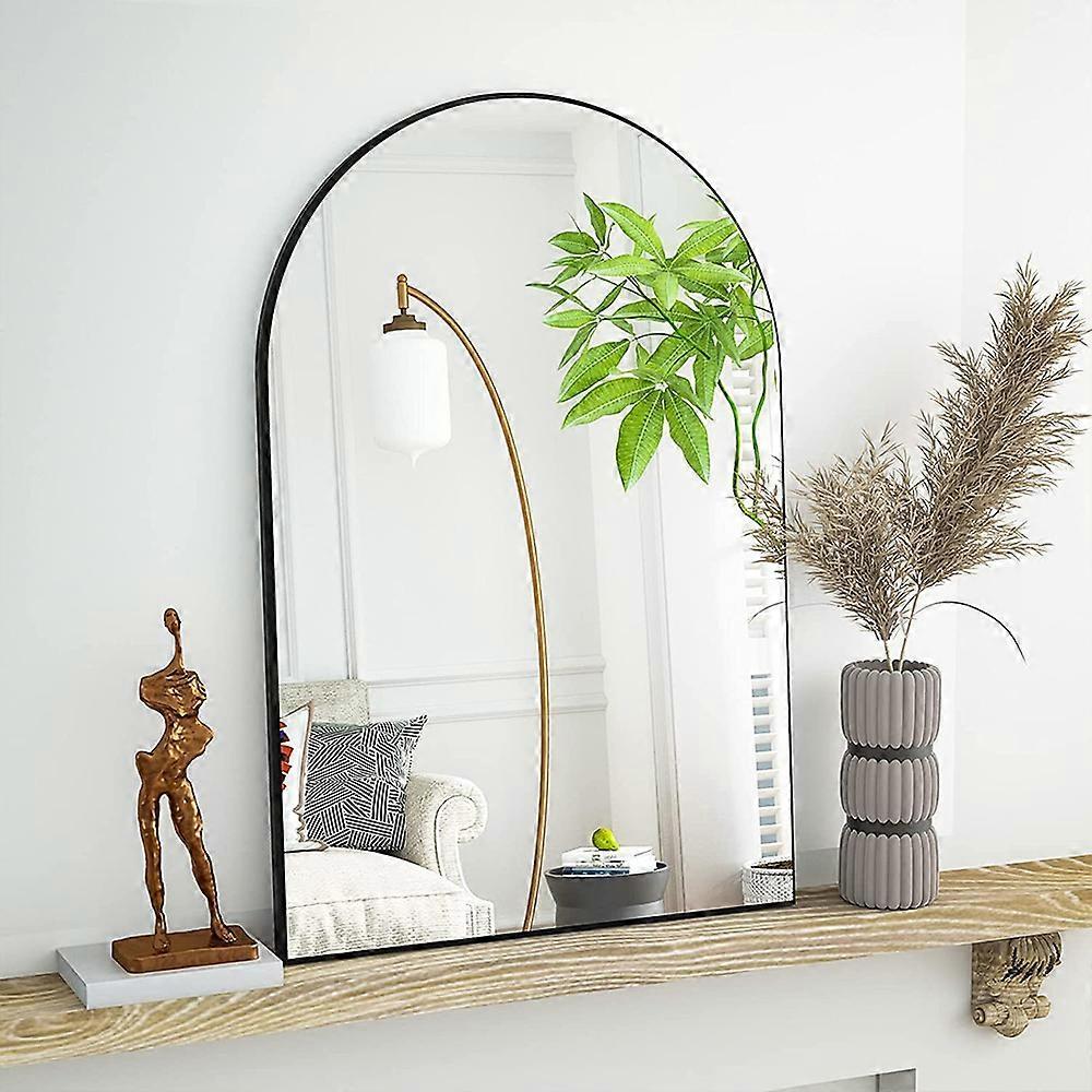 Living And Home Black 50cm Aluminum Arched Wall Mirror