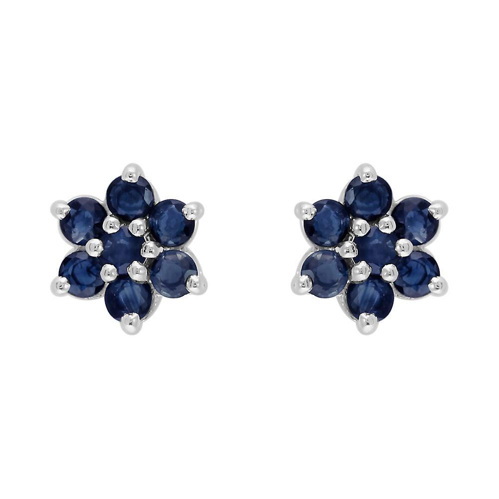 Gemondo Floral Round Sapphire & Diamond Cluster Stud Earrings in 925 Sterling Silver 270E014007925 Blue One Size