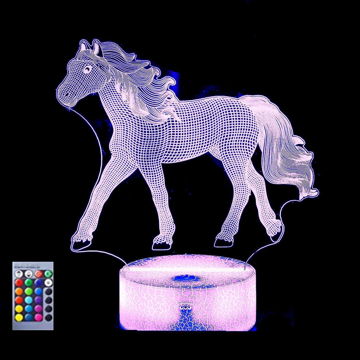 Xcy 3D Horse led Night Light Lamp Illusion Night Light 16 Color Changing Table Desk Decoration Lamps Gift Acrylic Flat ABS Base USB Cable Toy