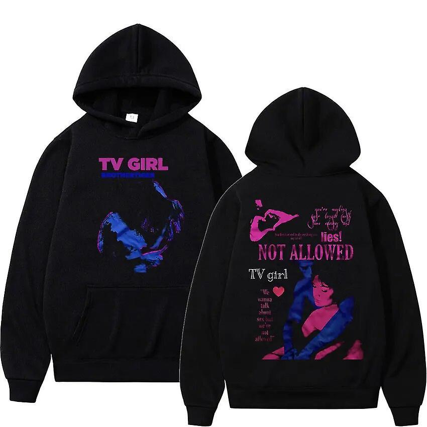 Cciyu Tv Girl Print Graphic Hoodie Couples Fashion Pullover Sweatshirt Men Women Aesthetics Oversized Hoodies Harajuku Streetwear Black XXXL