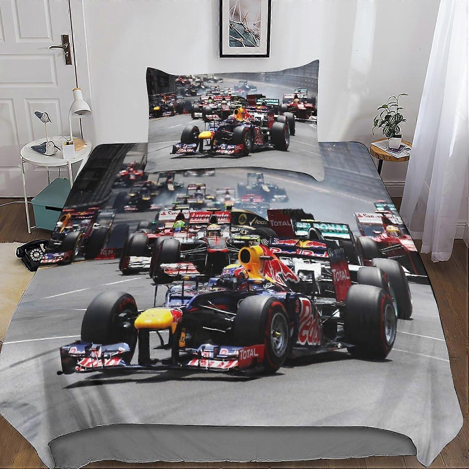 Kerota 3pcs Formula 1 Duvet Cover 3D Printed Pillowcase Bed Linen, Zipper Closure Microfiber F1 Bedding Set for Adults and Children Single Double20...