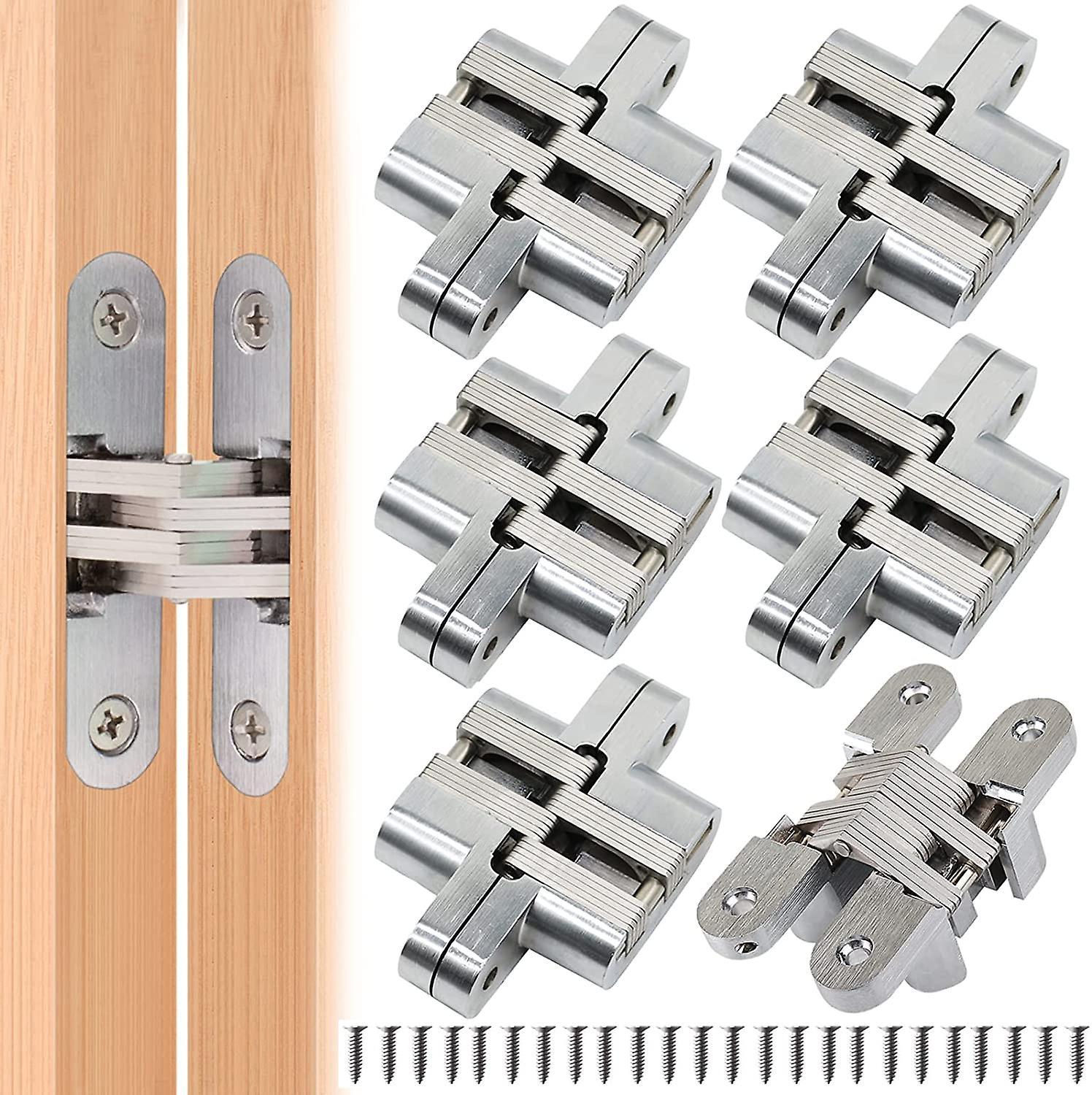 Dawnell 6 Pcs Folding Hinge Concealed Cross Hinges Latch Invisible Hinge Cabinet Curved Hinges Furniture Door Corner Folding Steel Easy Installatio...