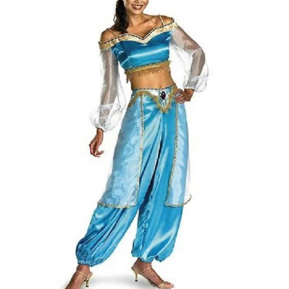 Aswei Halloween Hot Itemsadult Women Cosplay Aladdin Jasmine Princess Party Dress Up Costume Sky Blue S