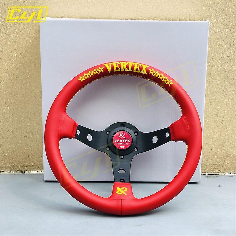 Vertex Red Star Leather Steering Wheel 13inch Deep Dish Modified Drift Sports Steering Wheel Vehicle Steering Wheel Covers