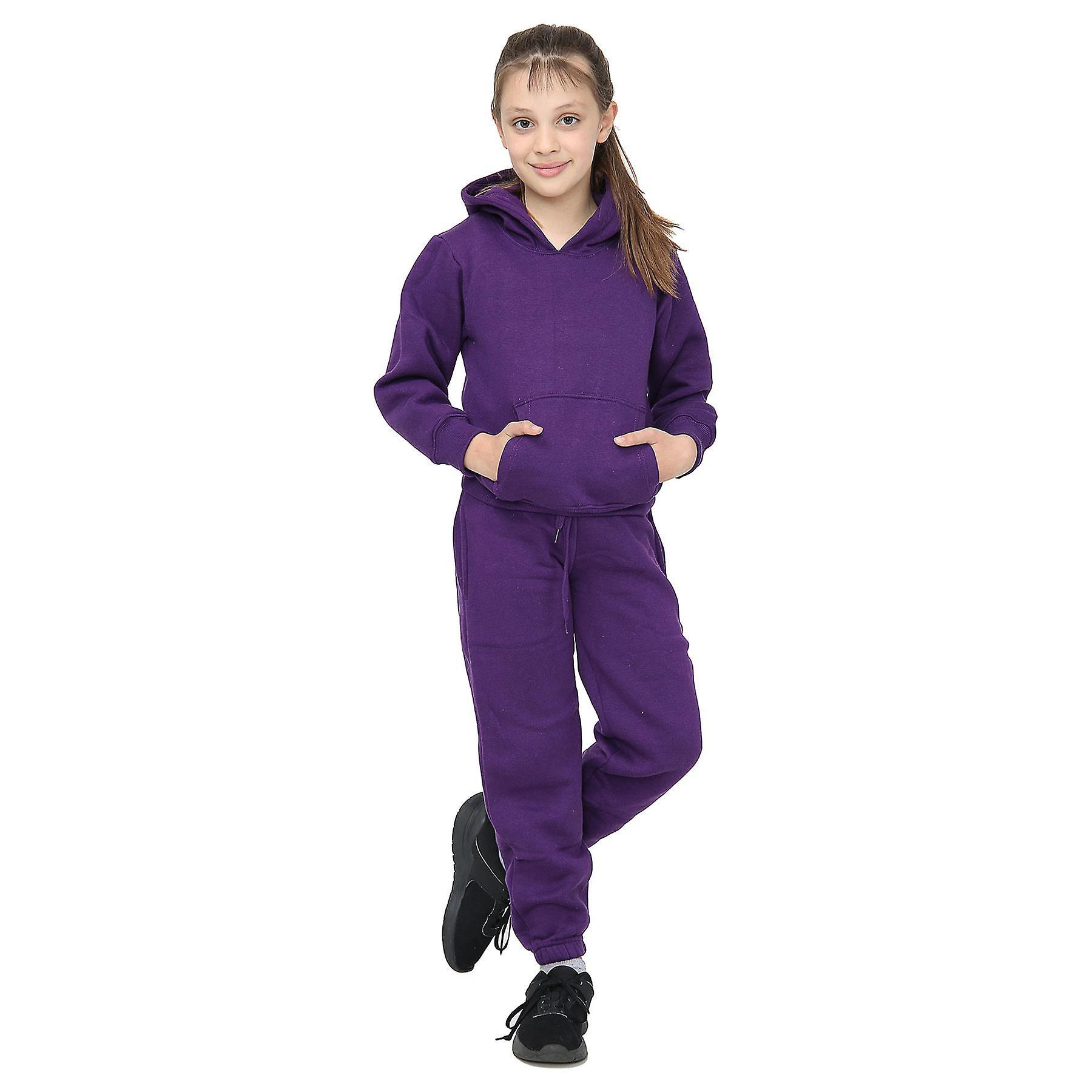 A2Z 4 Kids Unisex Plain Sweat Hooded Tracksuit Purple 9-10 Years