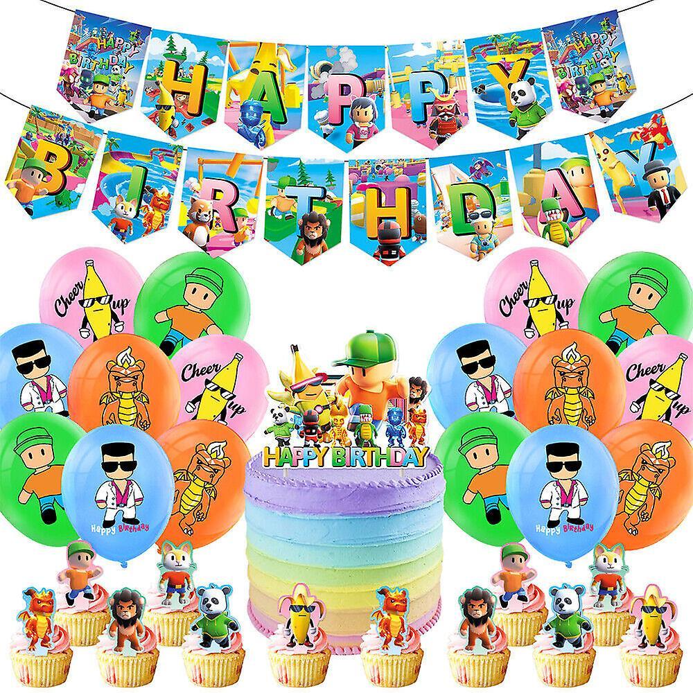 Manchalk 2024 Stumble Guys Birthday Supplies Kits Happy Birthday Banner, Balloons, Cake Toppers Kids Party Decorations