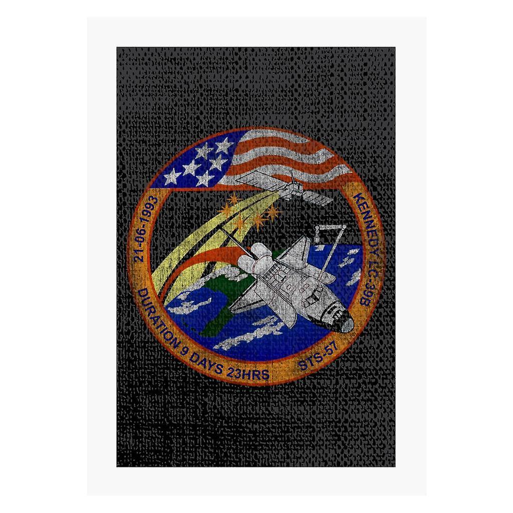 NASA STS 57 Endeavour Mission Badge Distressed A4 Print Black 21cm x 29.7cm