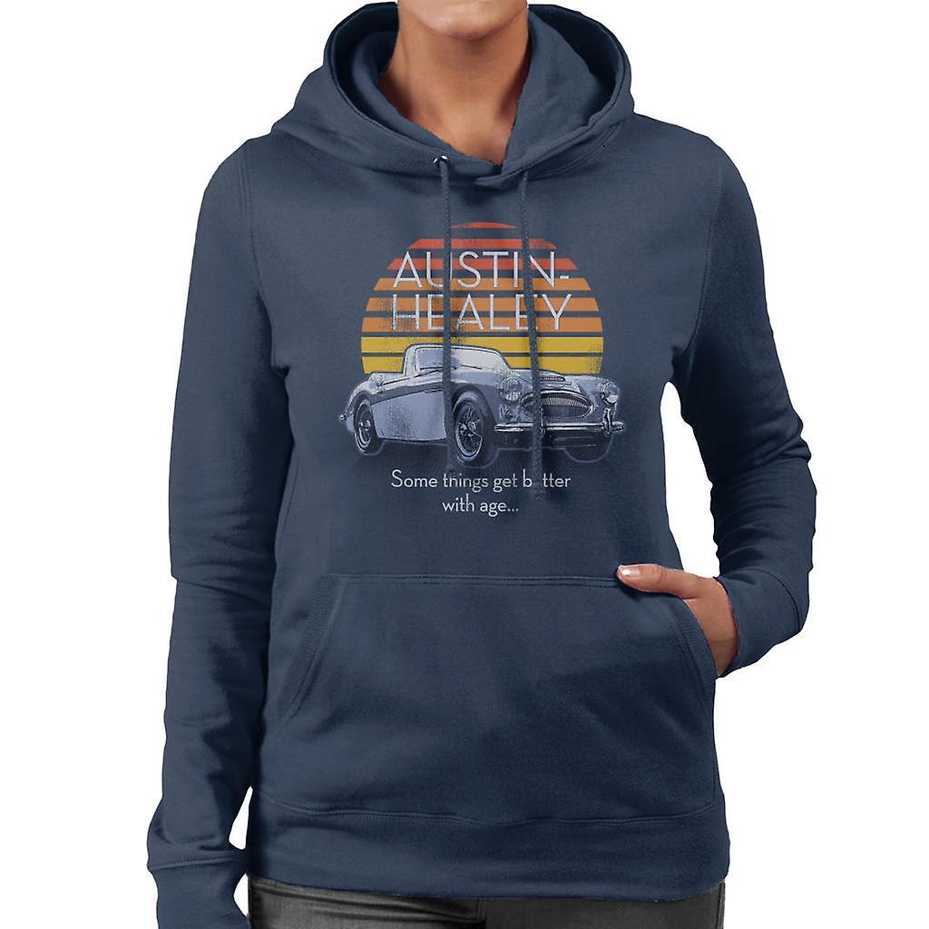 Austin Healey Some Things Get Better With Age British Motor Heritage Women's Hooded Sweatshirt Navy Blue Small