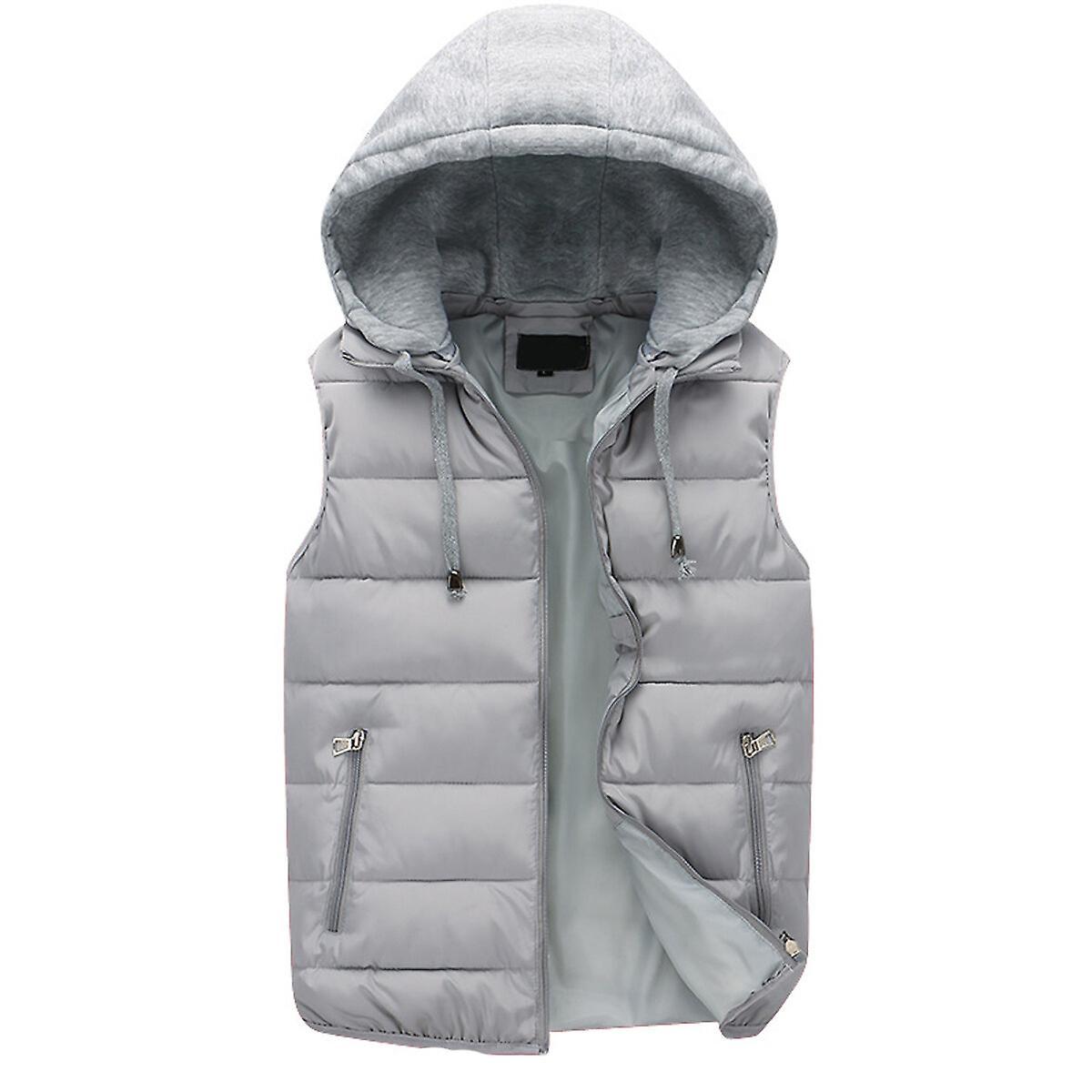 Sliktaa Mens Hooded Sleeveless Jacket Padded Puffer Vest Gray M