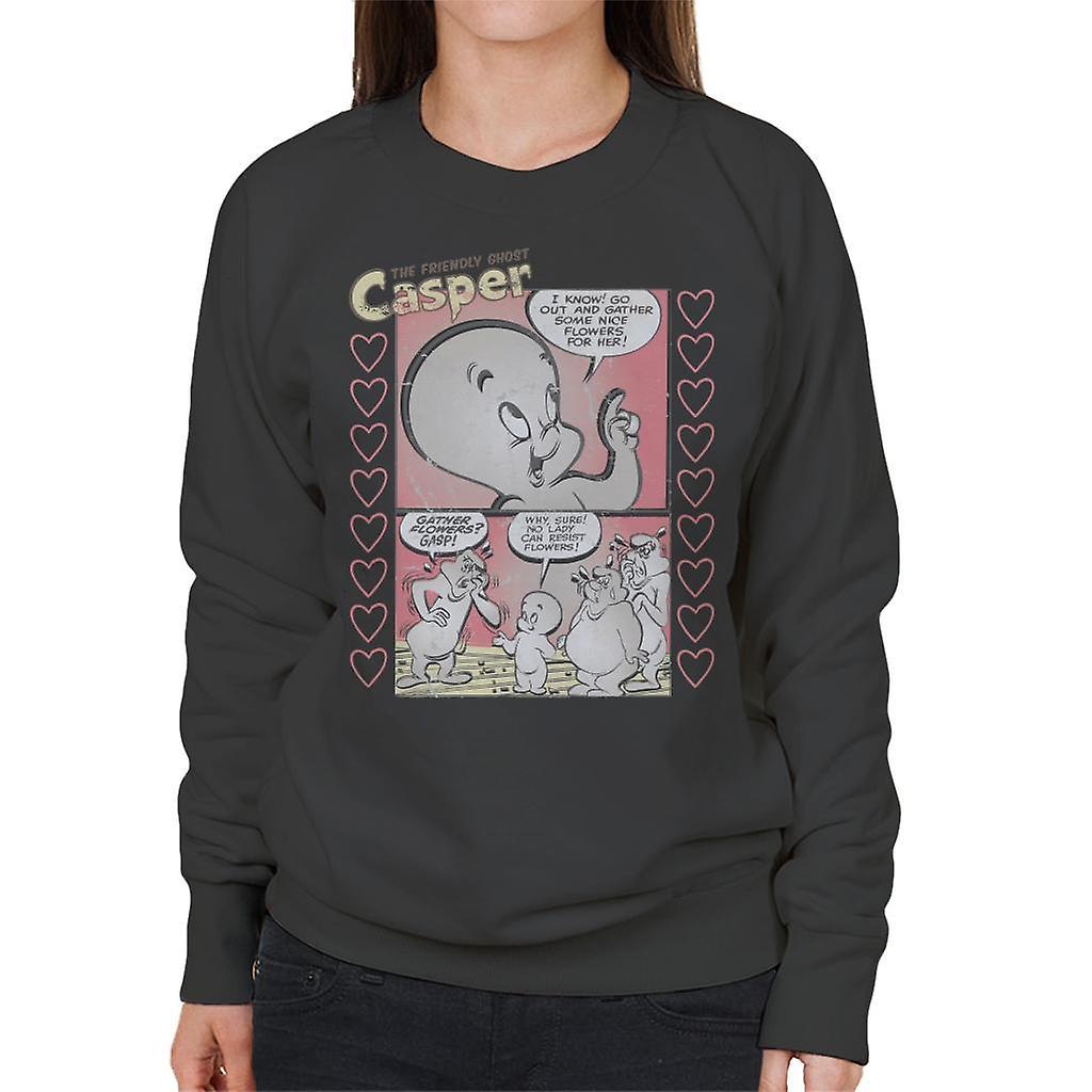 Casper The Friendly Ghost Flowers Comic Frame Women's Sweatshirt Charcoal Small