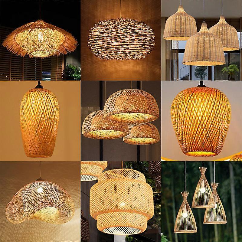 Redkid Bamboo Hanging Lamps Pendant Ceiling Lamp Rattan Hand Knitted Woven Suspended Light Restaurant Home Dining Room Decor Standard Set Wood art ...