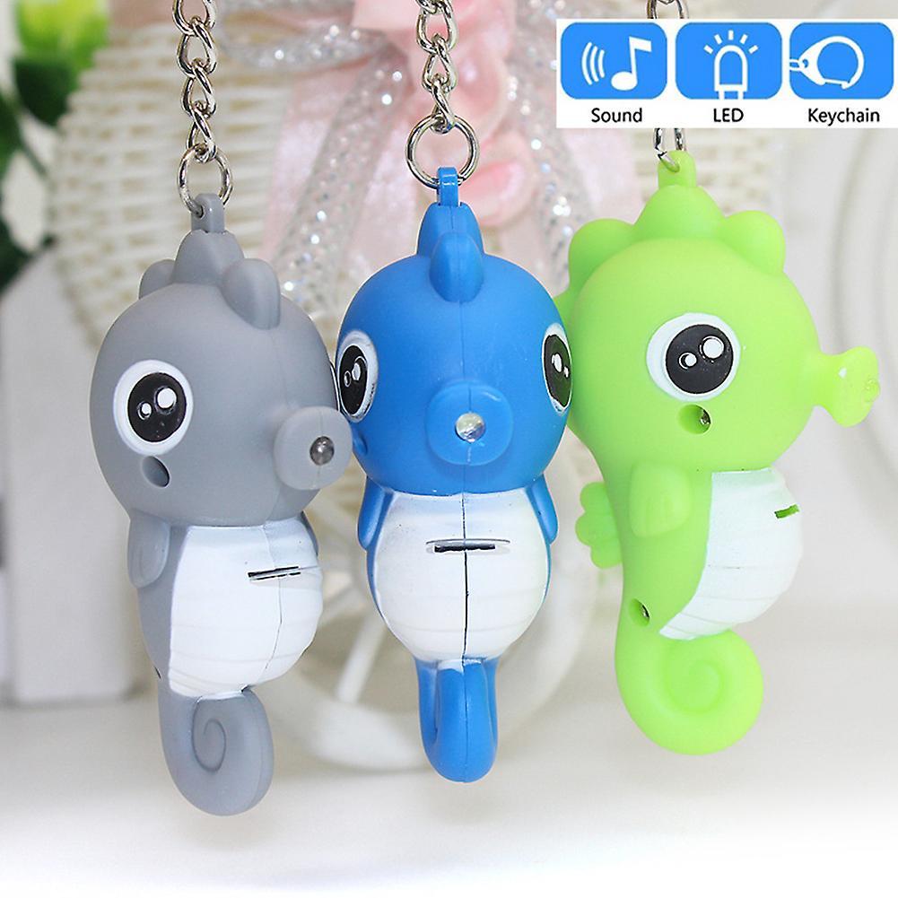 Naievear Cute Cartoon Seahorse Keychain With Led Light Key Ring Holder Bag Car Ornament Green