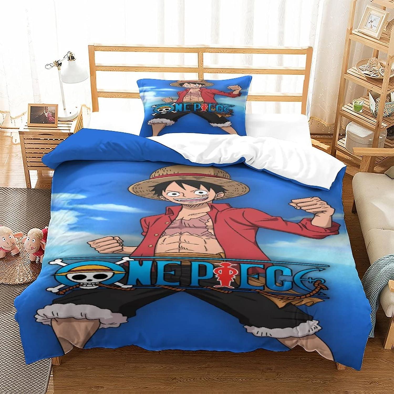 Kerota Luffy Duvet Cover Bedding Set, Printing D Duvet Cover and Pillowcase with Zipper Closure, Quilt Cover for Men Women Kids Star 135*200 CM Sin...