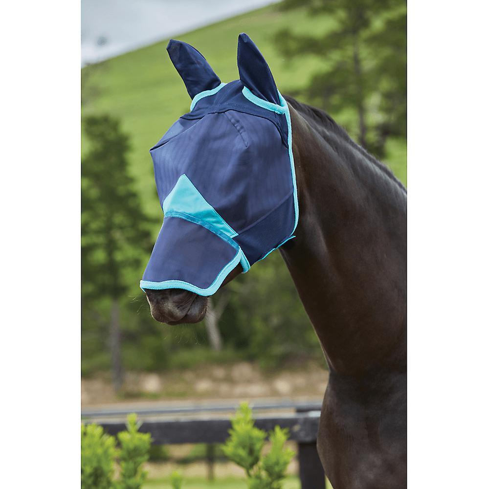 Weatherbeeta Comfitec Fine Mesh Fly Mask With Ears & Nose - Navy/turquoise Full