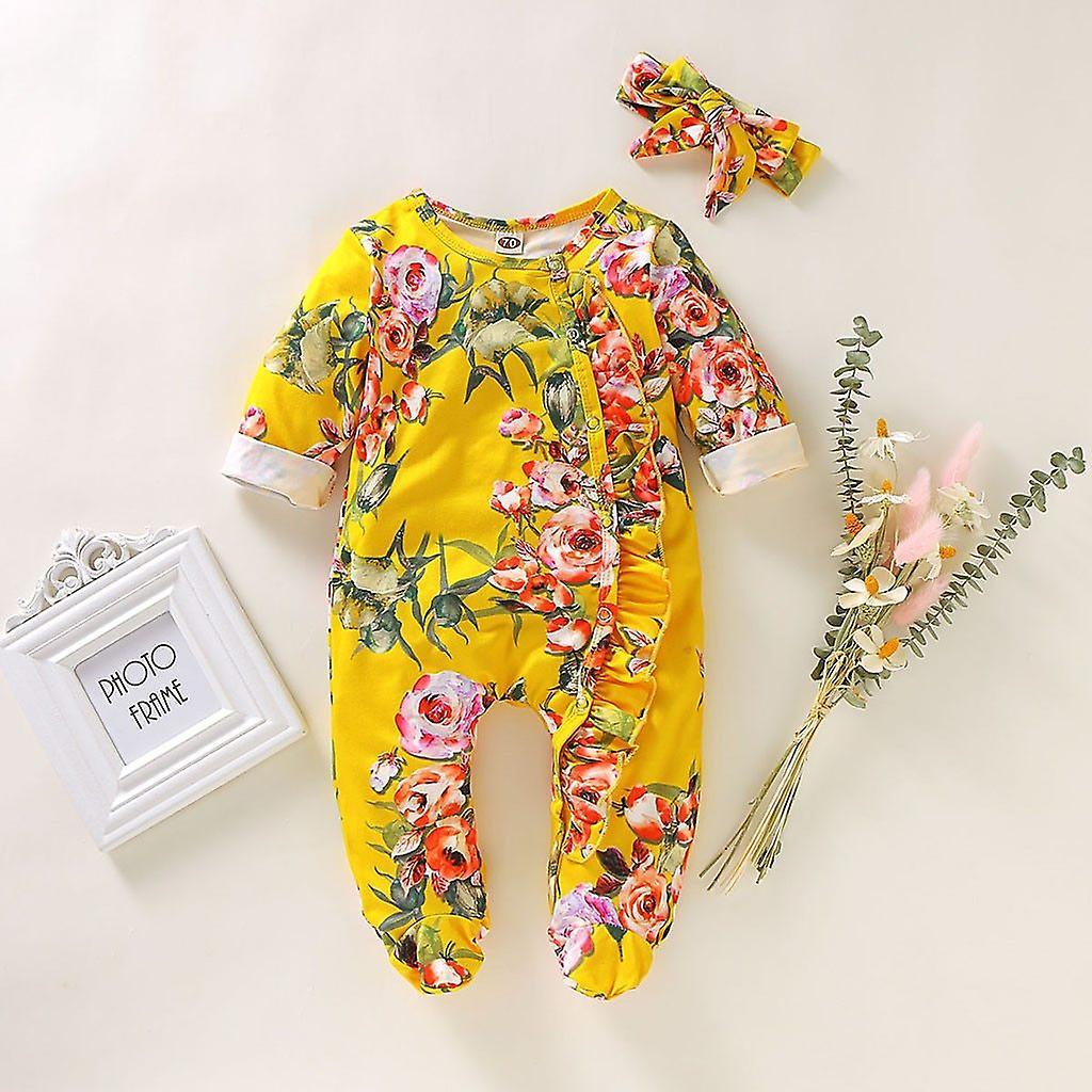 Slowmoose Winter & Autumn Newborn Infant Footed Sleeper, Romper & Headband Romantic 6-12 M