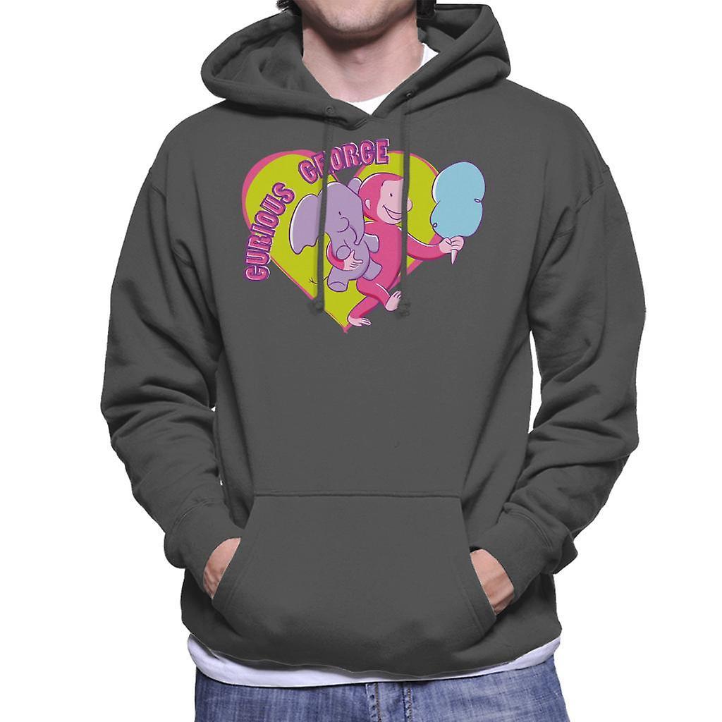 Curious George Carnival Heart Men's Hooded Sweatshirt Charcoal Large