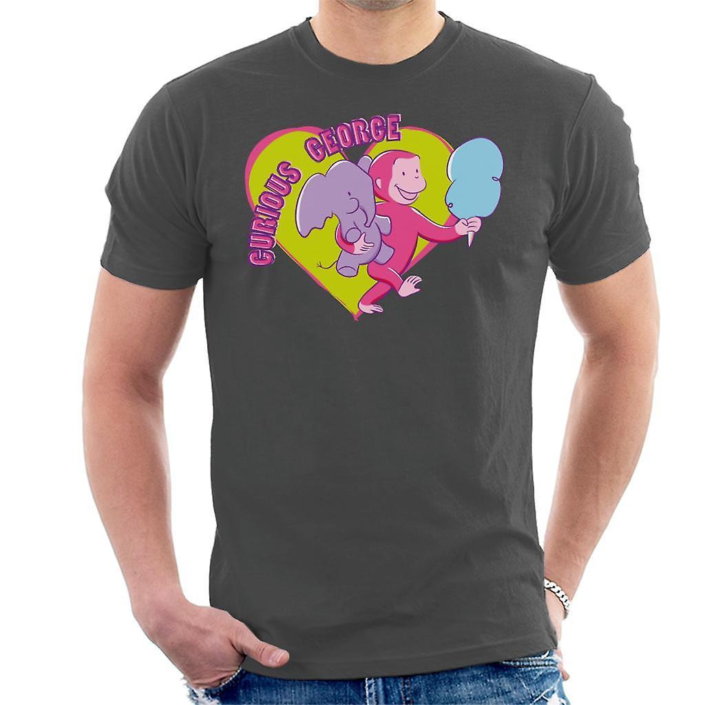 Curious George Carnival Heart Men's T-Shirt Charcoal Small