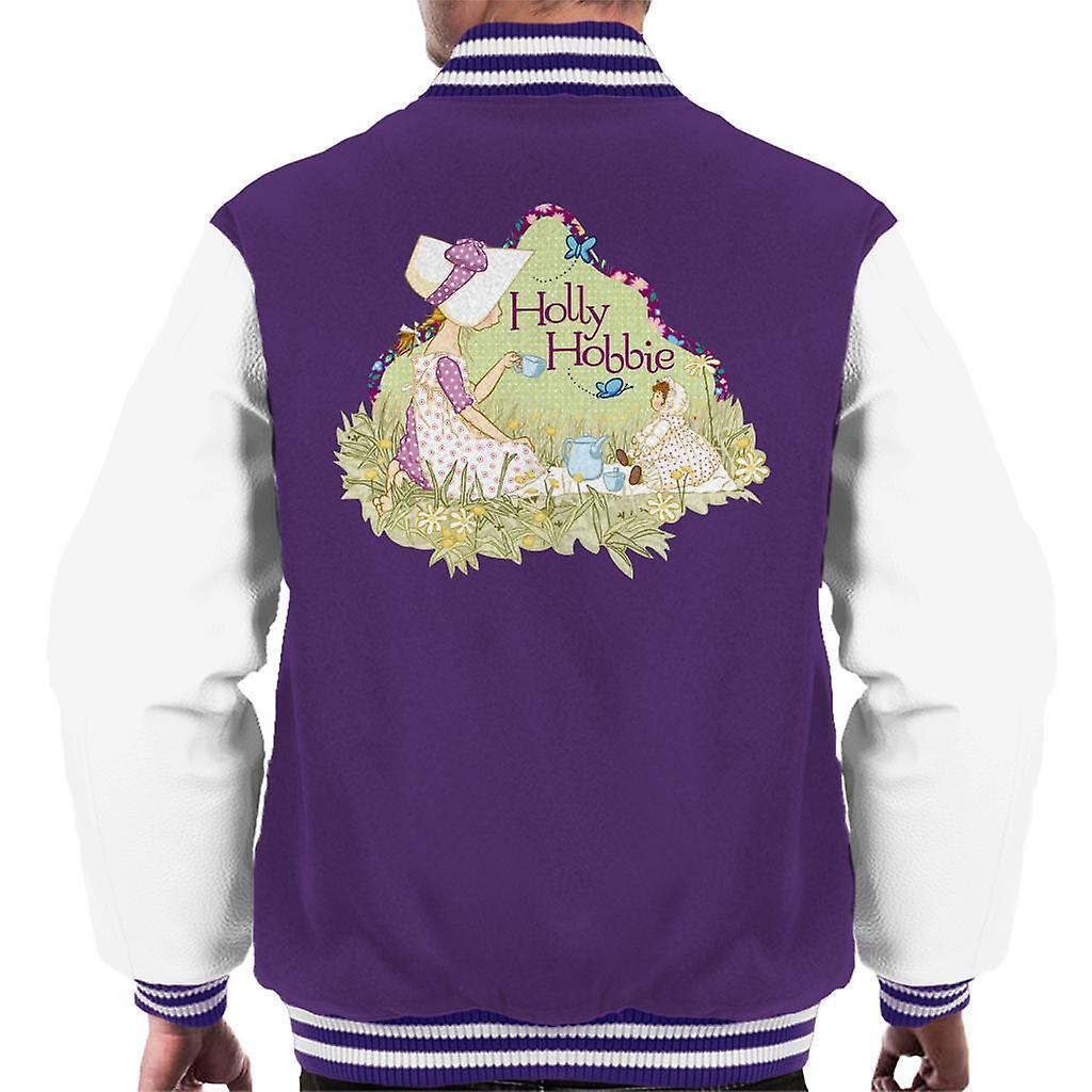 Holly Hobbie Tea Party Men's Varsity Jacket Purple/White Medium