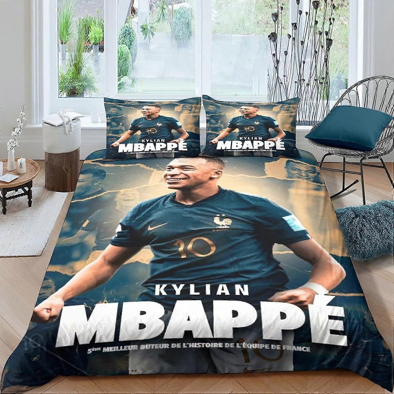 Kerota Kylian Mbapp Captain 3 Pieces Duvet Cover France Football Star Duvet Cover with Pillowcase Bed Zipper Closure Microfiber Modern Soft Breatha...