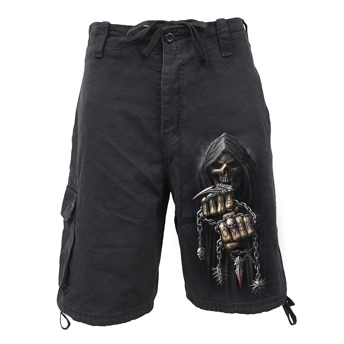 Spiral Direct Gothic GAME OVER SHORTS - Vintage Cargo Shorts Black |Reaper|Skulls|Death Small