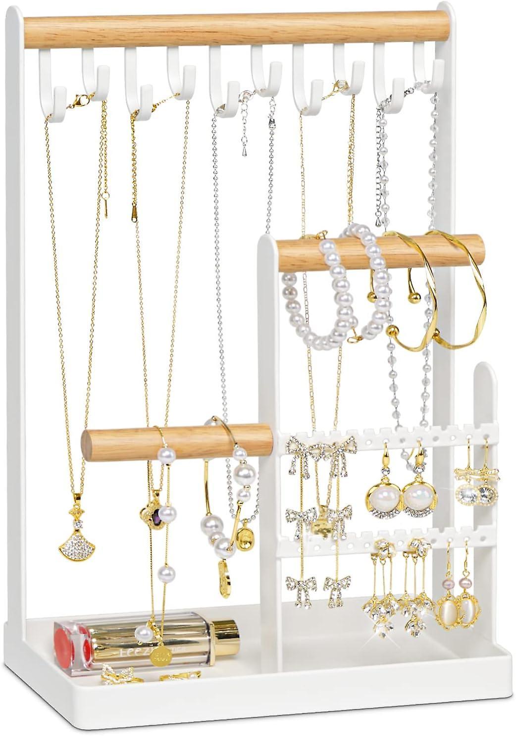 Sucova Jewellery Organiser Stand-4 Tier Earring Organiser Necklace Holder, Jewellery Display Stand Holder With Metal Storage Tray, For Necklace Bra...