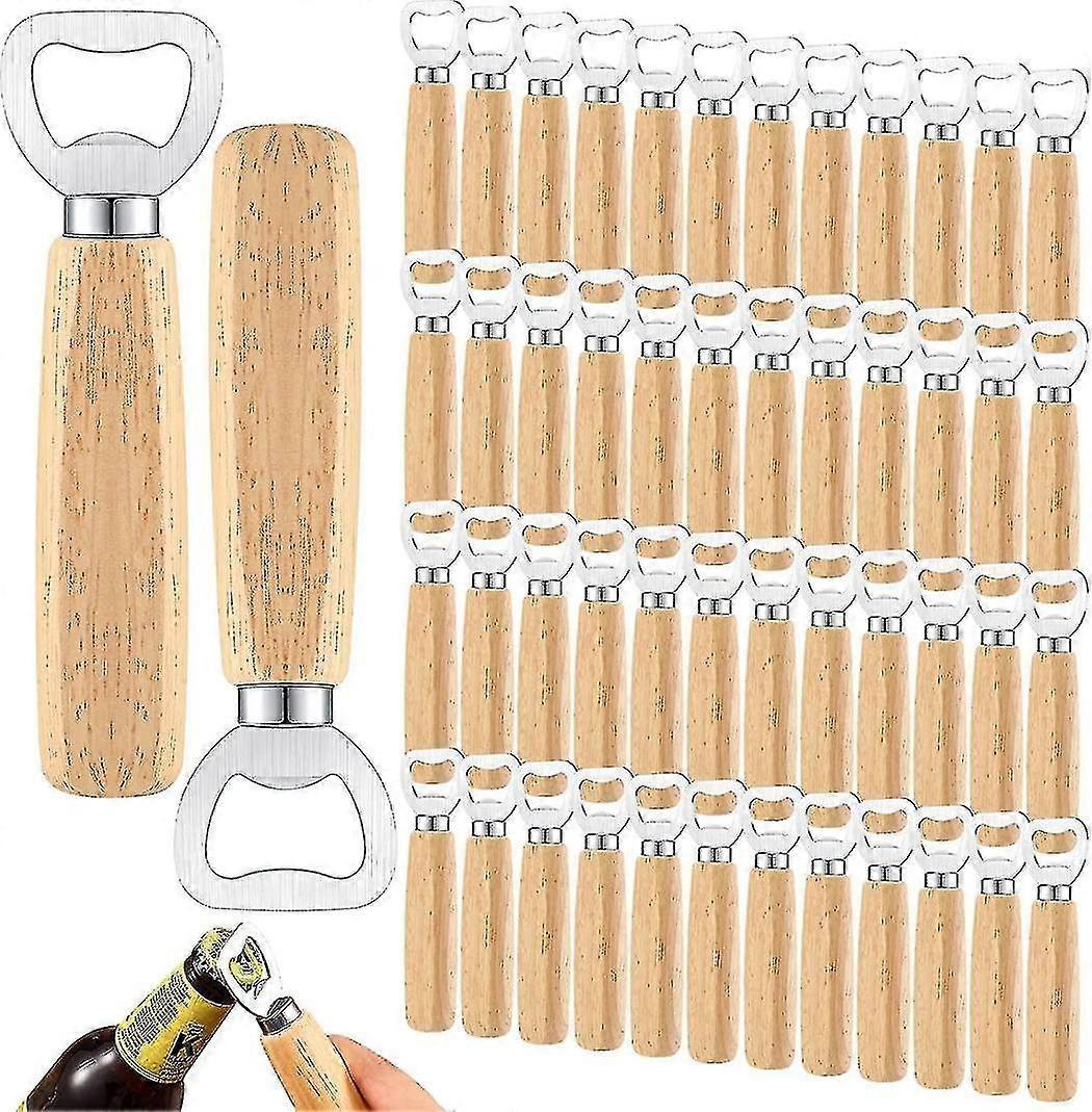 Exsha 50 Pcs Wood Wine Bottle Opener Stainless Steel Bottle Opener Wood Handheld Heavy Duty Bartender Bottle Openers Cider Bottle Opener Engraved G...