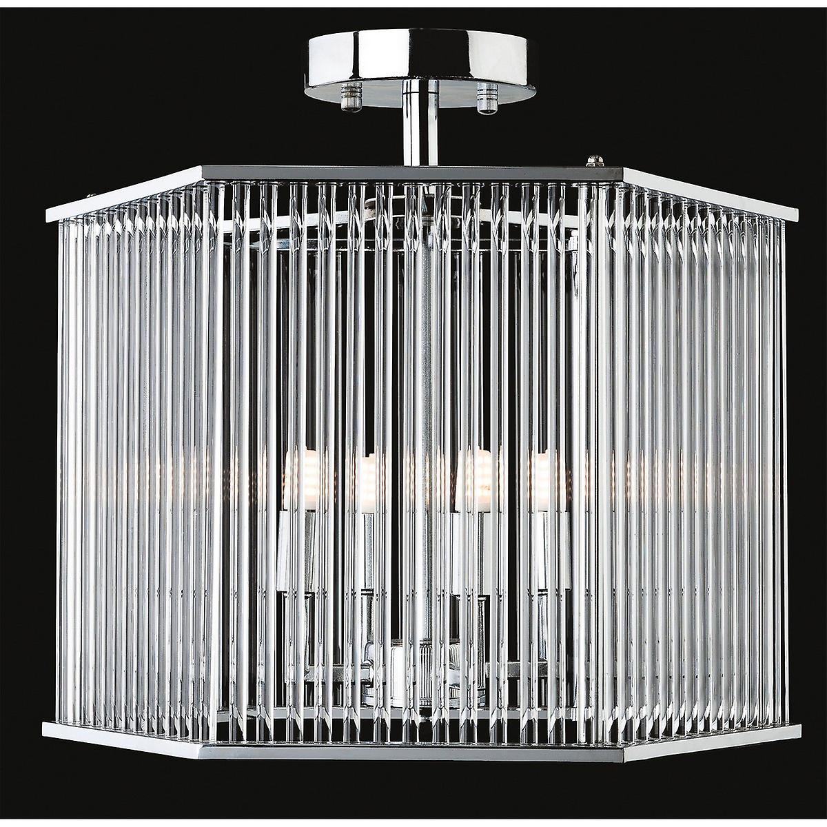 Rialto 4 Light Semi Flush Hexagon Chrome Clear Glass Rods G9