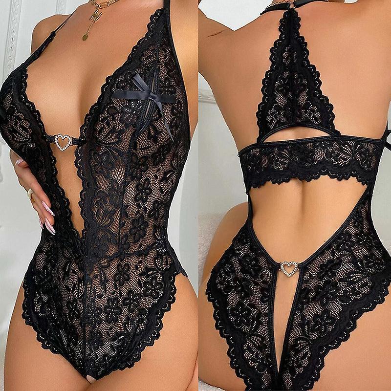 Sanne Sexy Bodysuit For Woman Open Bra Crotchless Underwear Sexy Lingerie Lace Bodysuit Lenceria Erotic Mujer Sexi Costumes Plus Size black S