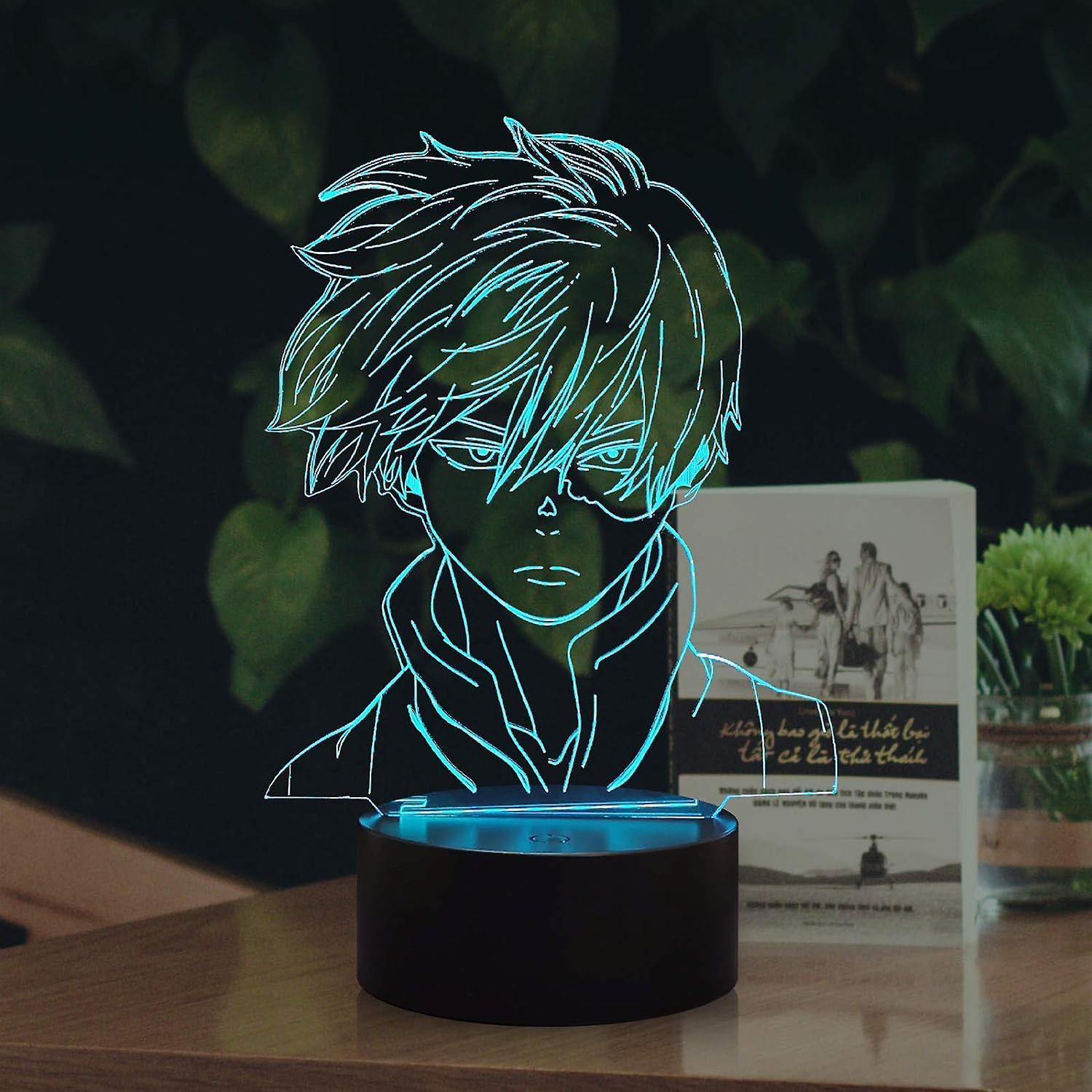 Xcy 3D Night Light Amine Figure Shoto Todoroki 16 Color 4 Flash Mode Remote & Touch LED Illusion Bedroom Decor Acrylic Bedside Desk Lamp