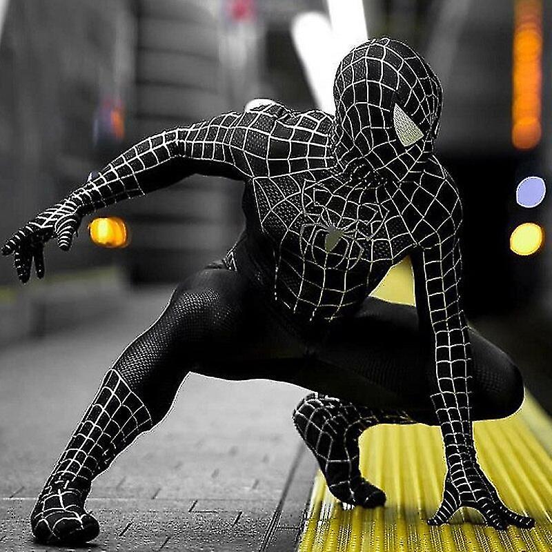 Black Spiderman Cosplay Costume For Adult Kids Zentai Halloween Carnival Party Jumpsuit Whbyv M