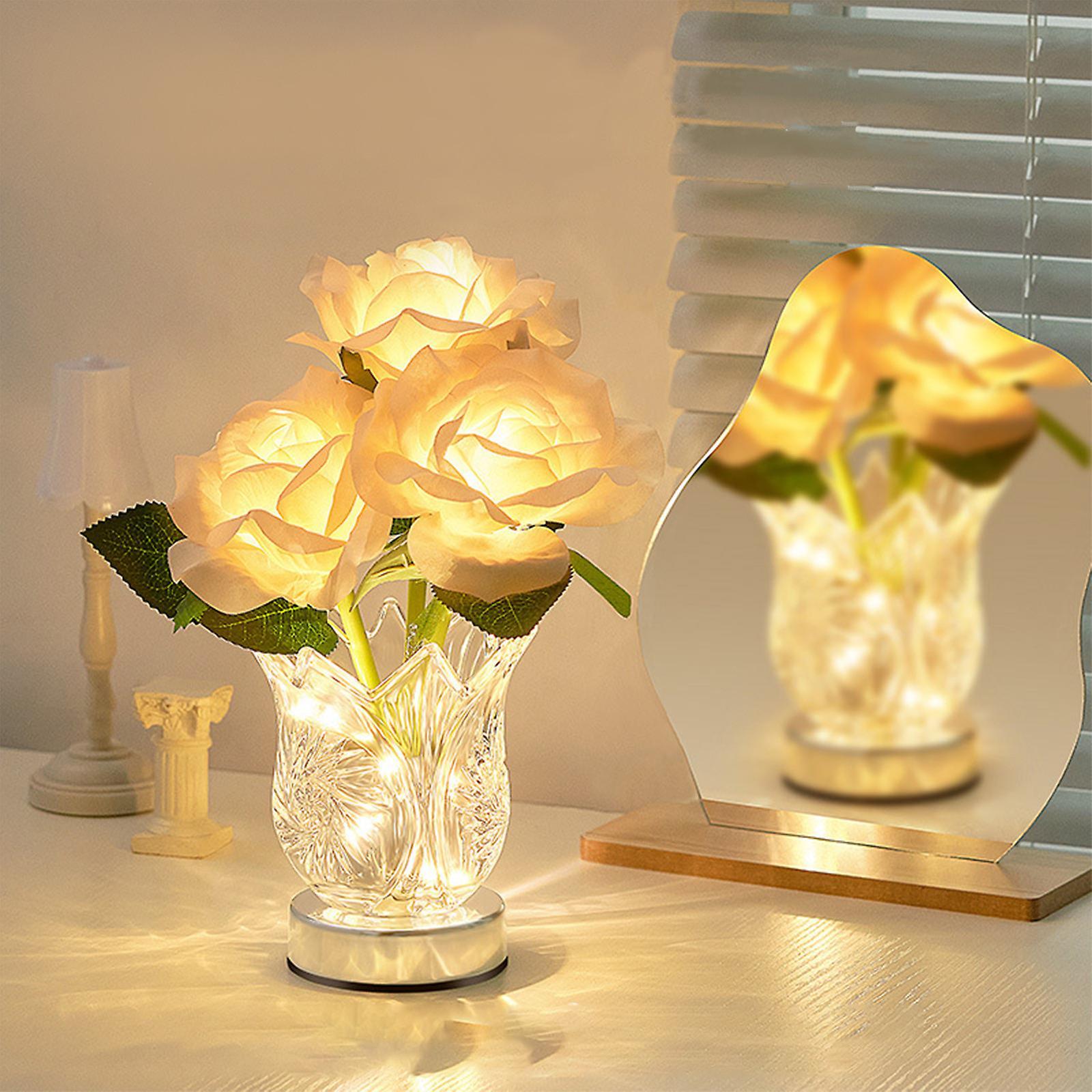 Hongyexin Home Lamps Rose Table Lamp, Flower Lamp, Battery Operated Rose Table Lamp, Artificial Flower Lamp with Glass Vase, Small Lamp for Bedroom...