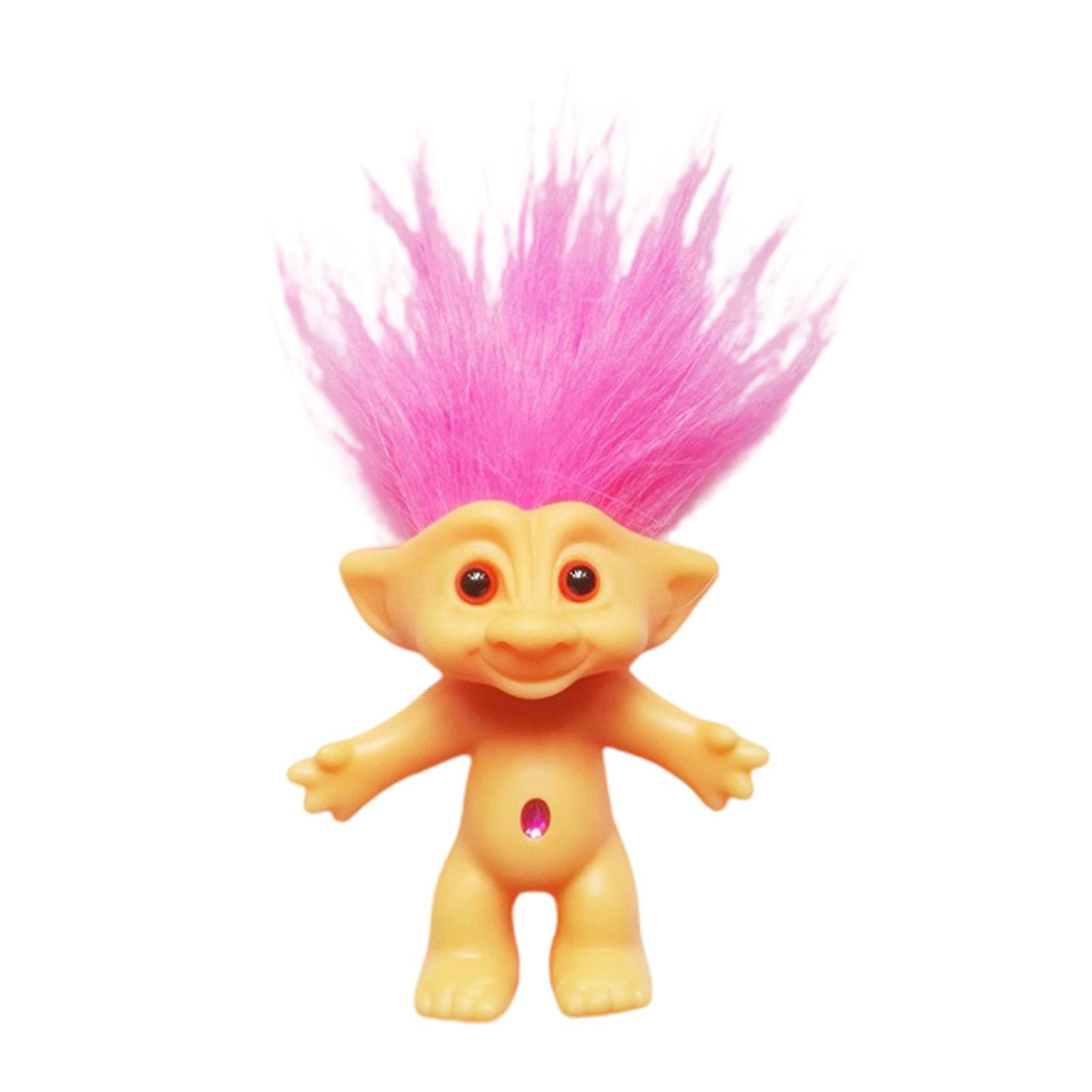 Somerway 10cm Troll Doll Model Colored Long Hair Dam Doll Miniature Figurine Ornament Lovely Leprocauns Ugly Elf Doll Action Figure Hobby Pink