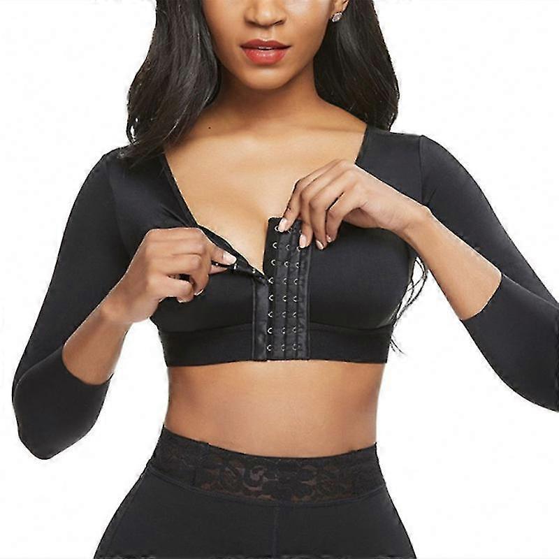 Zhiyi Womens Shapewear 3/4 Sleeve Arm Shaper Front Closure Compression Bra Post Surgery Posture Corrector Tank Top Black M