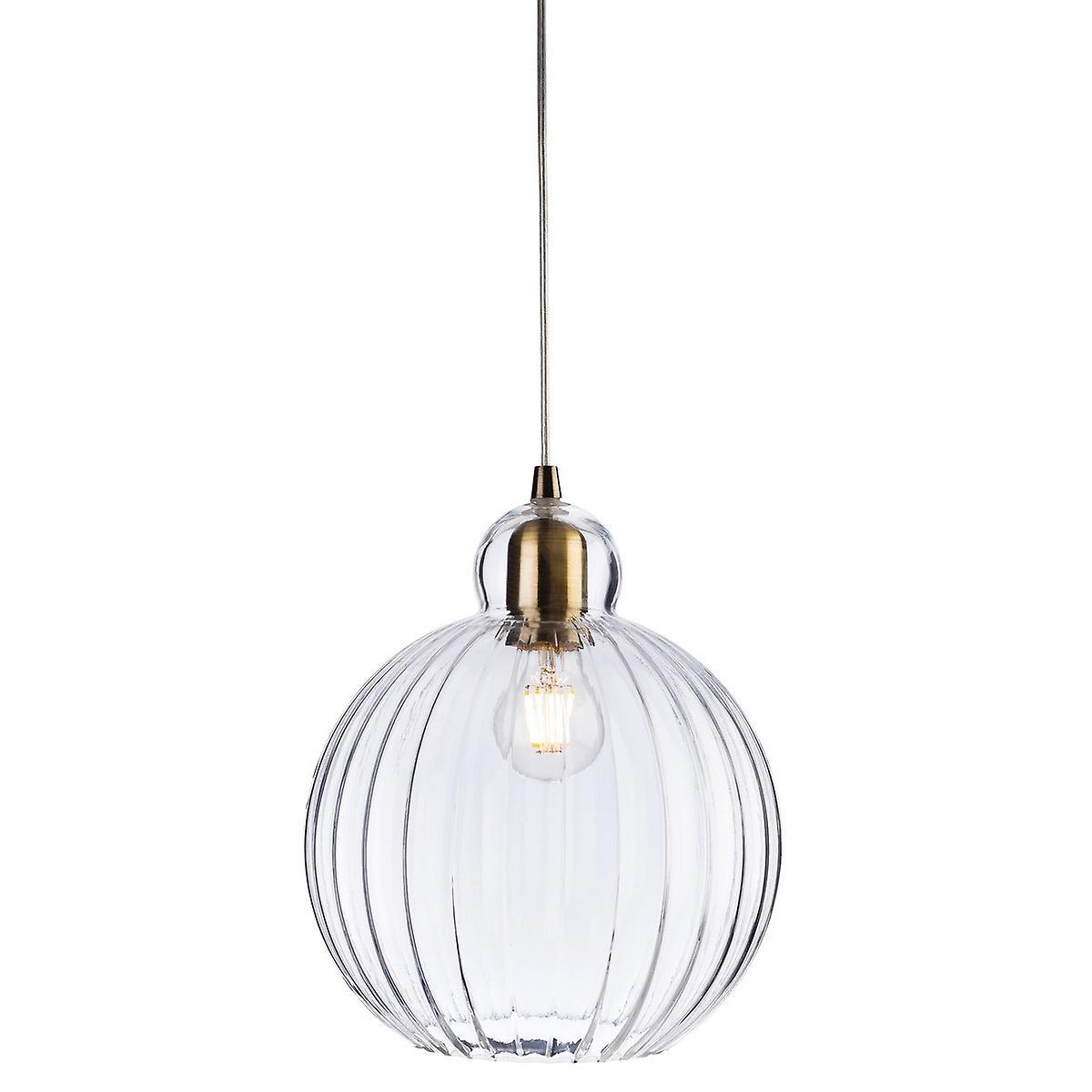 Victory 1 Light Globe Ceiling Pendant Antique Brass Clear Glass E27