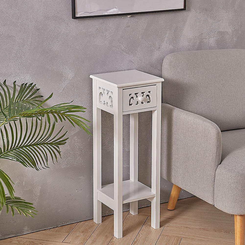 Living And Home Small Slim Accent Console Table Wooden End Table Plant Stand with Drawer White