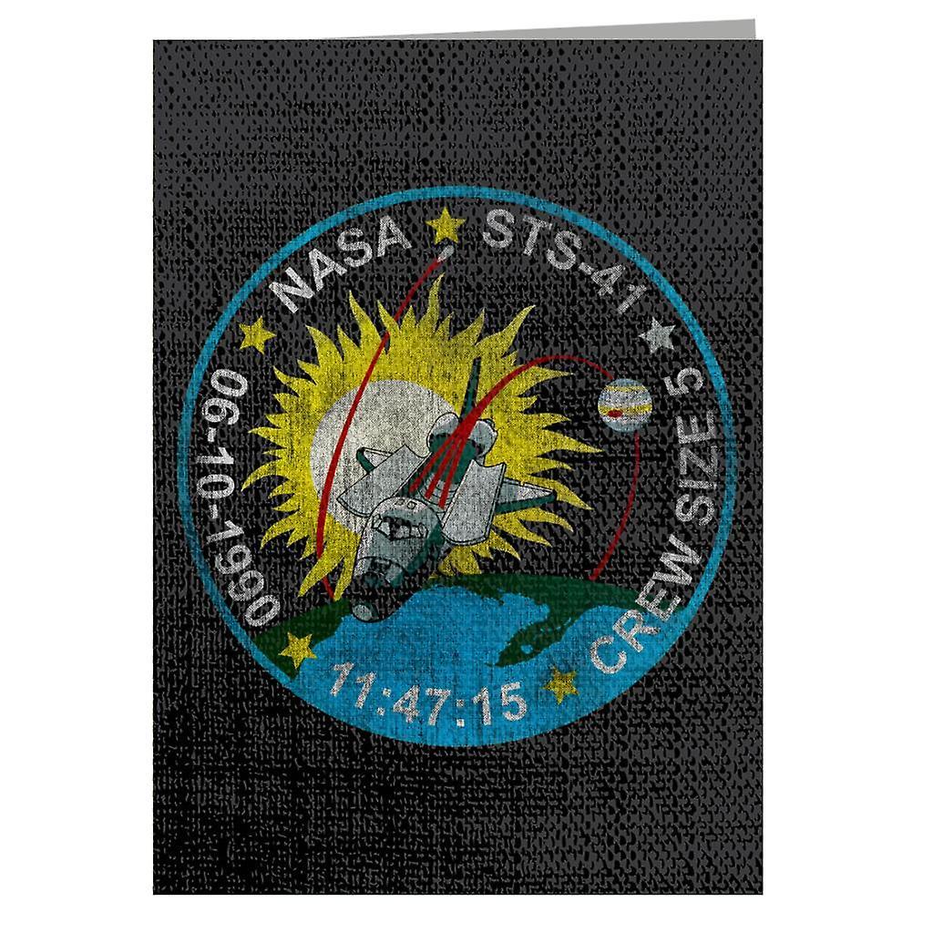 NASA STS 41 Discovery Mission Badge Distressed Greeting Card Black 14.5 x 21cm