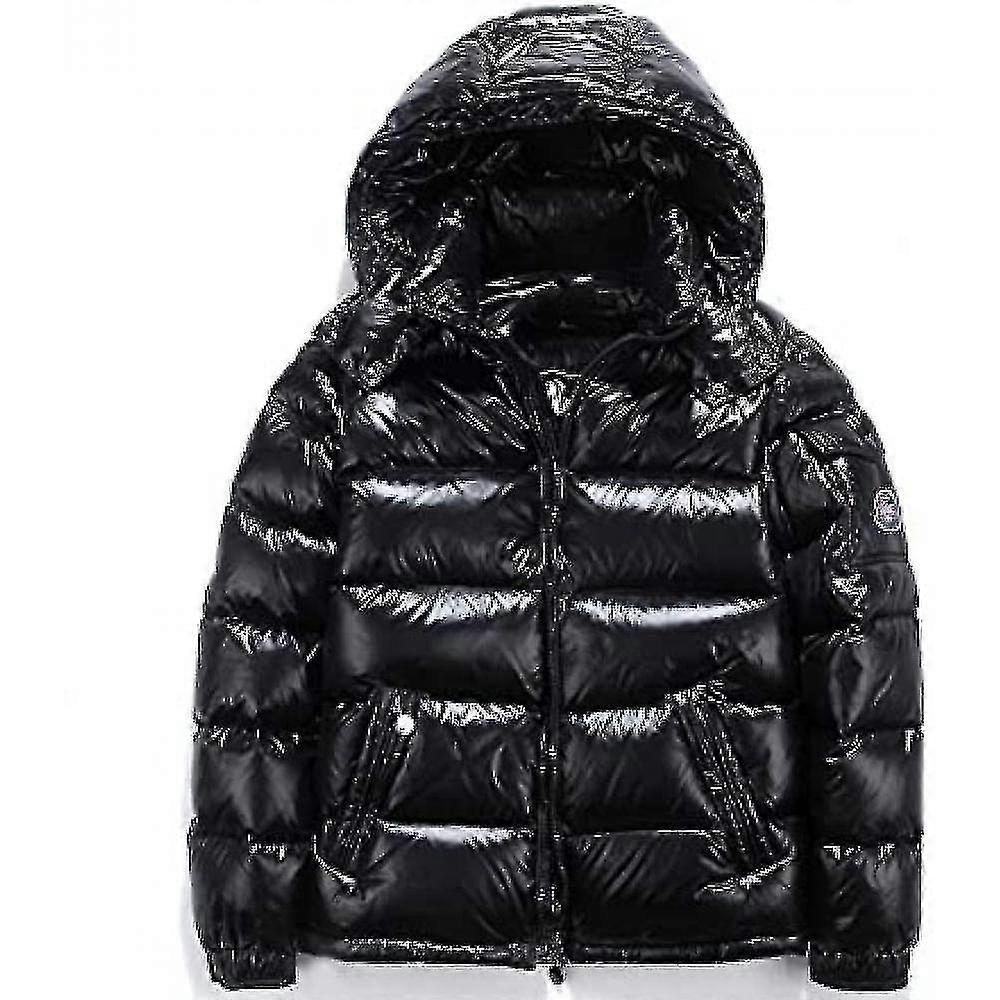 Boeyaa Shiny Down Jacket Men's Winter Jacket Stand-up Tie Hood Down Jacket white/black/silver