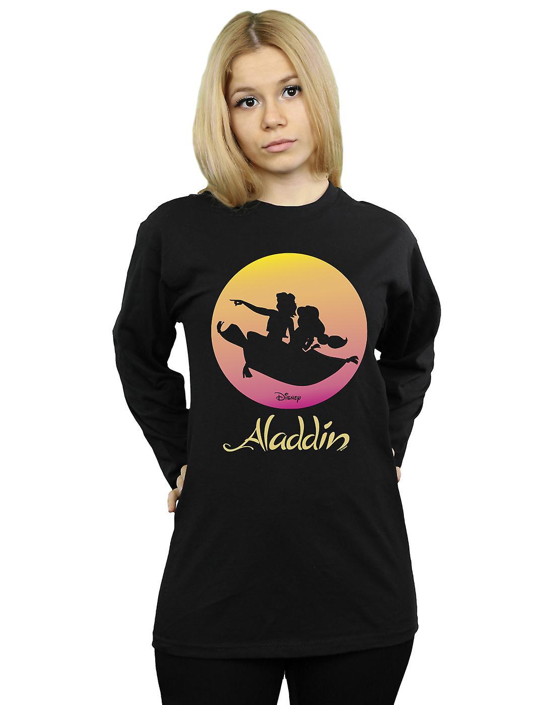 Absolute Cult Disney Women's Aladdin Flying Sunset Boyfriend Fit Long Sleeved T-Shirt Black Medium