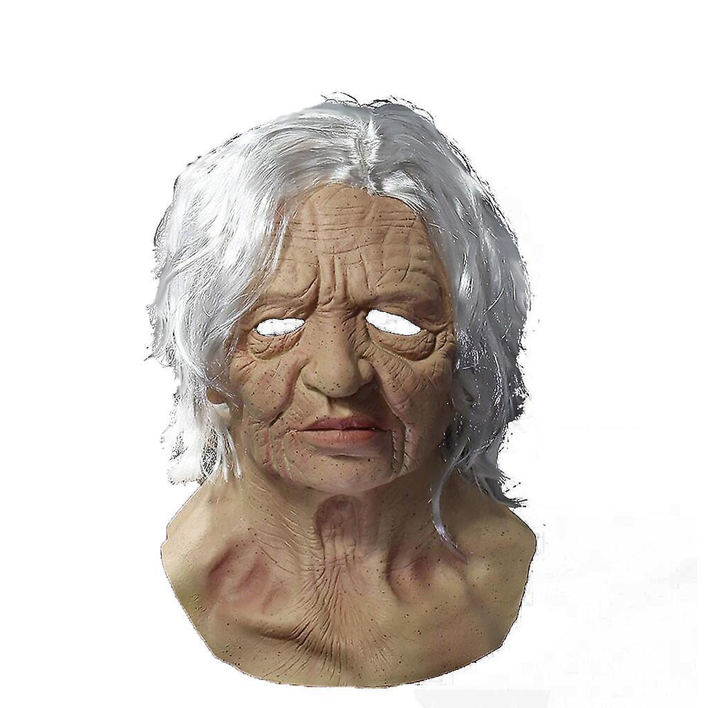 unbrand Old Woman Mask Halloween Creepy Wrinkle Face Mask Cosplay Party Props A