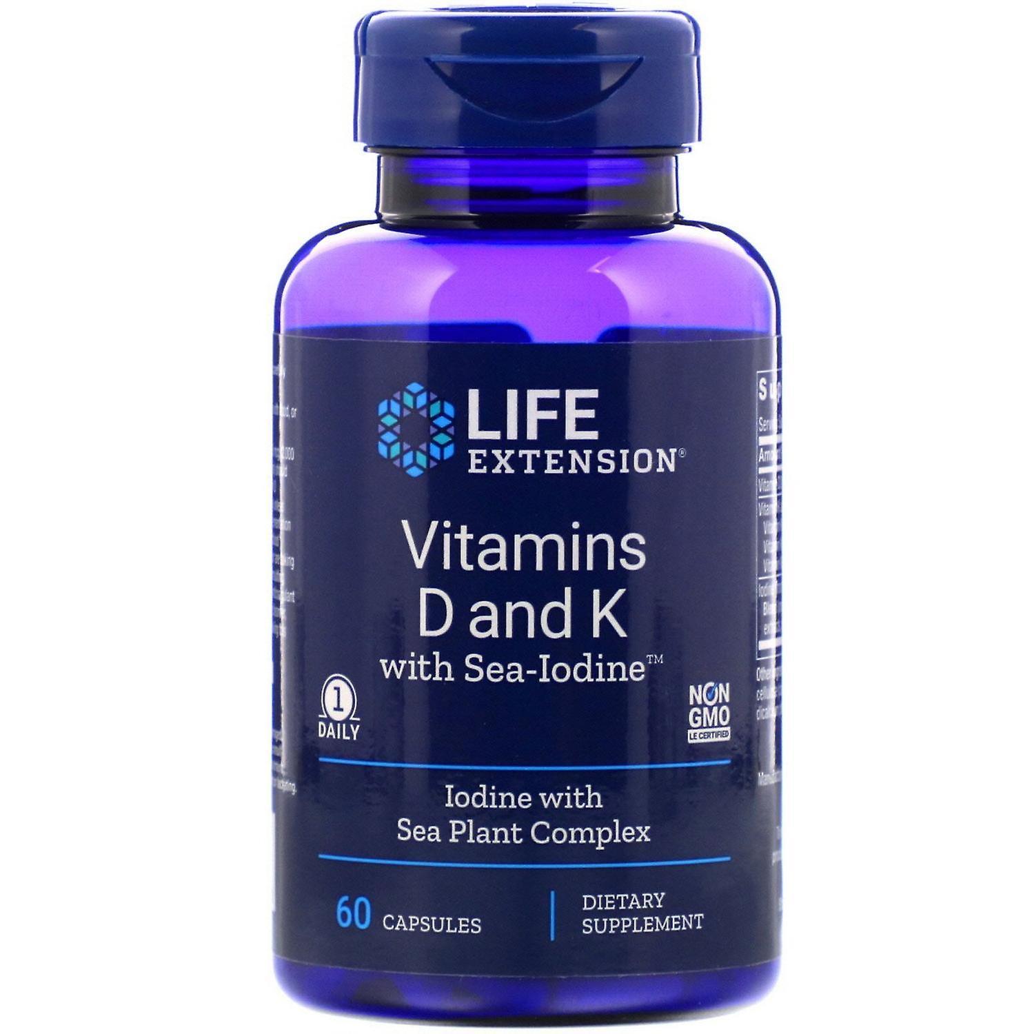 Life Extension, Vitamins D and K with Sea-Iodine, 60 Capsules