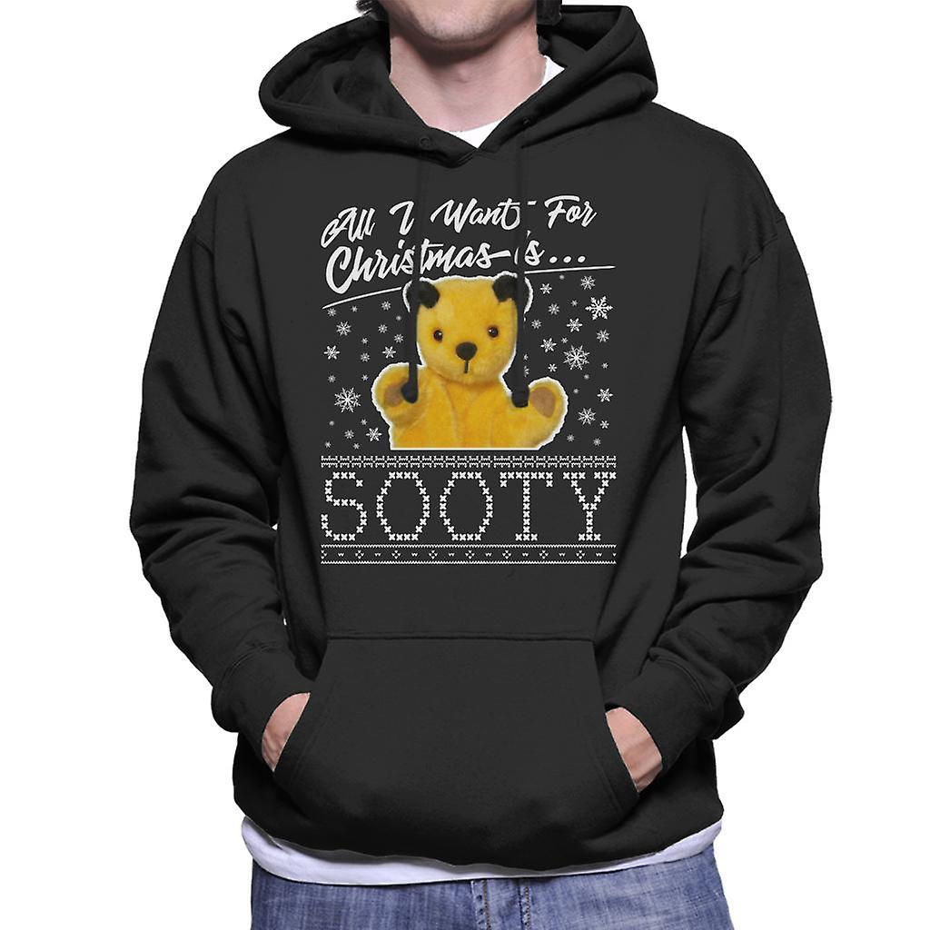 Sooty Christmas All I Want For Christmas Is Sooty Men's Hooded Sweatshirt Black XX-Large