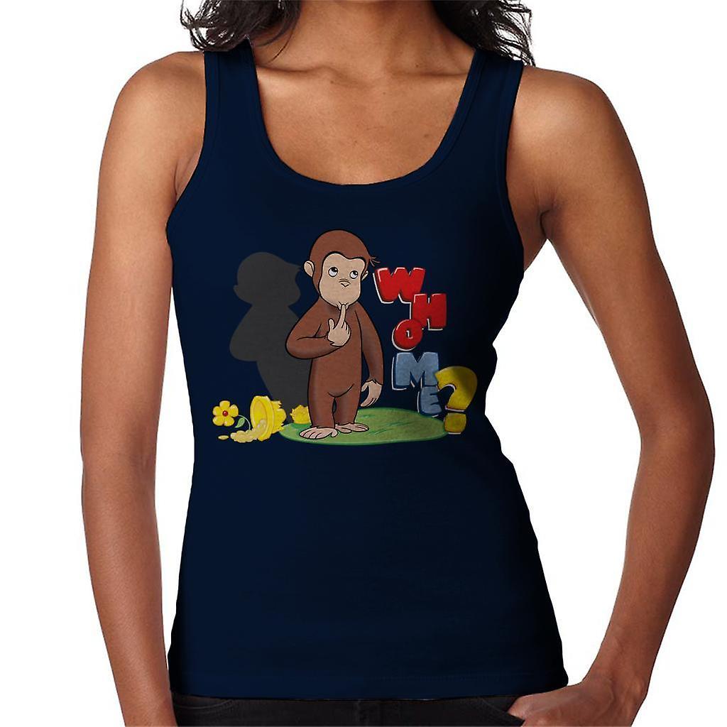 Curious George Broken Flower Pot Who Me Women's Vest Navy Blue XX-Large