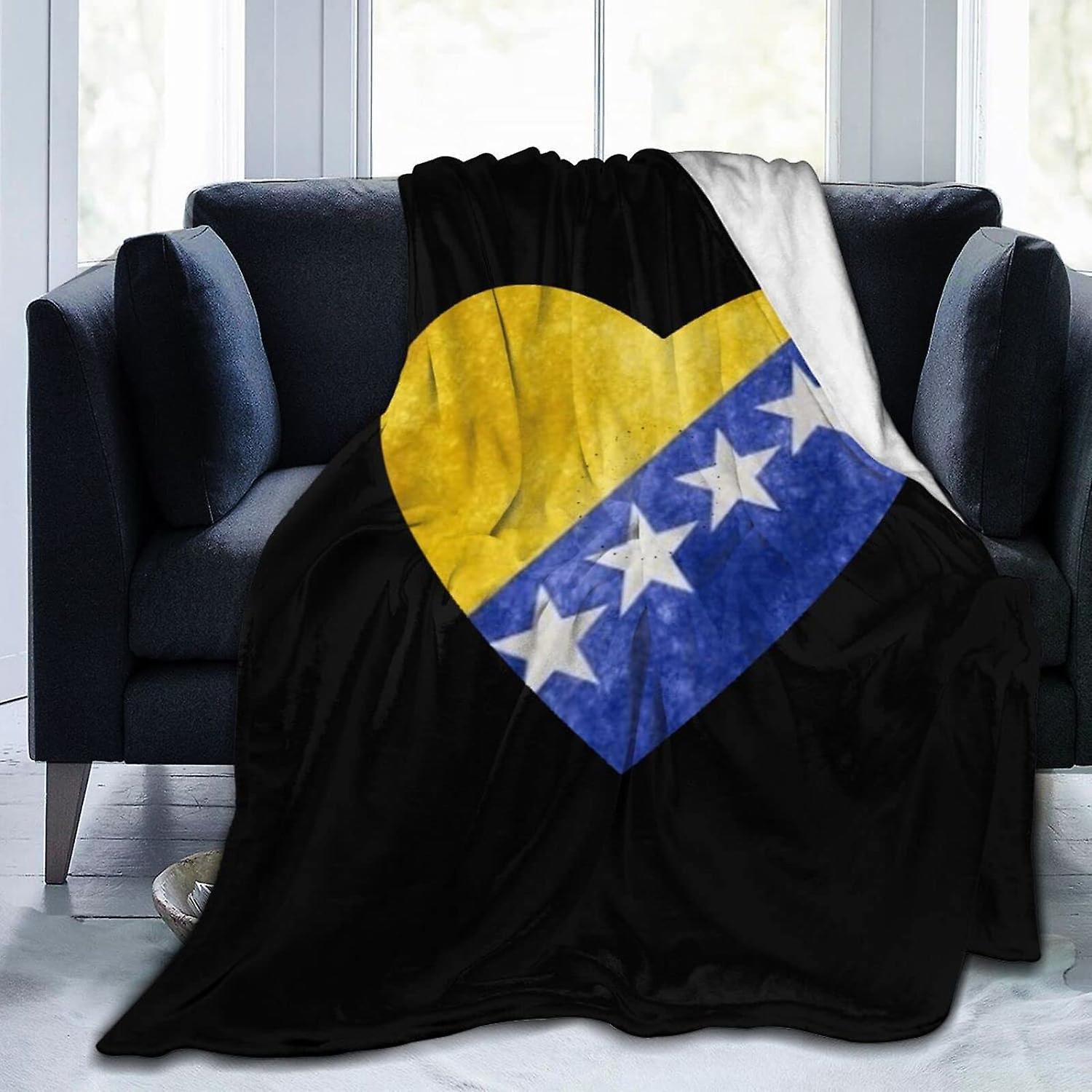 Kerota Throw Blanket Bosnia and Herzegovina Heart Flag Soft Micro Flannel Blanket Sofa Single Blanket Washable for Adults Children 50x40in 125x100cm